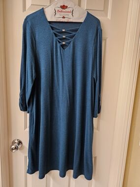 Apt. 9 Teal Long Sleeve Crisscross V-Neck Dress
